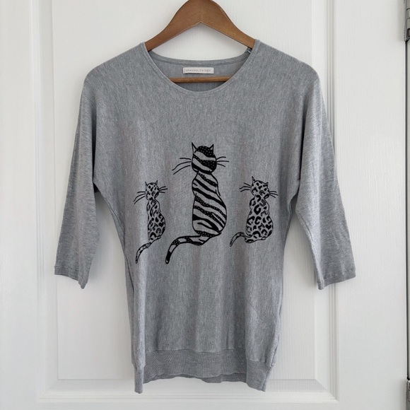 Armand Thiery Sweater Small Cats Knit Top Grey - Picture 1 of 7